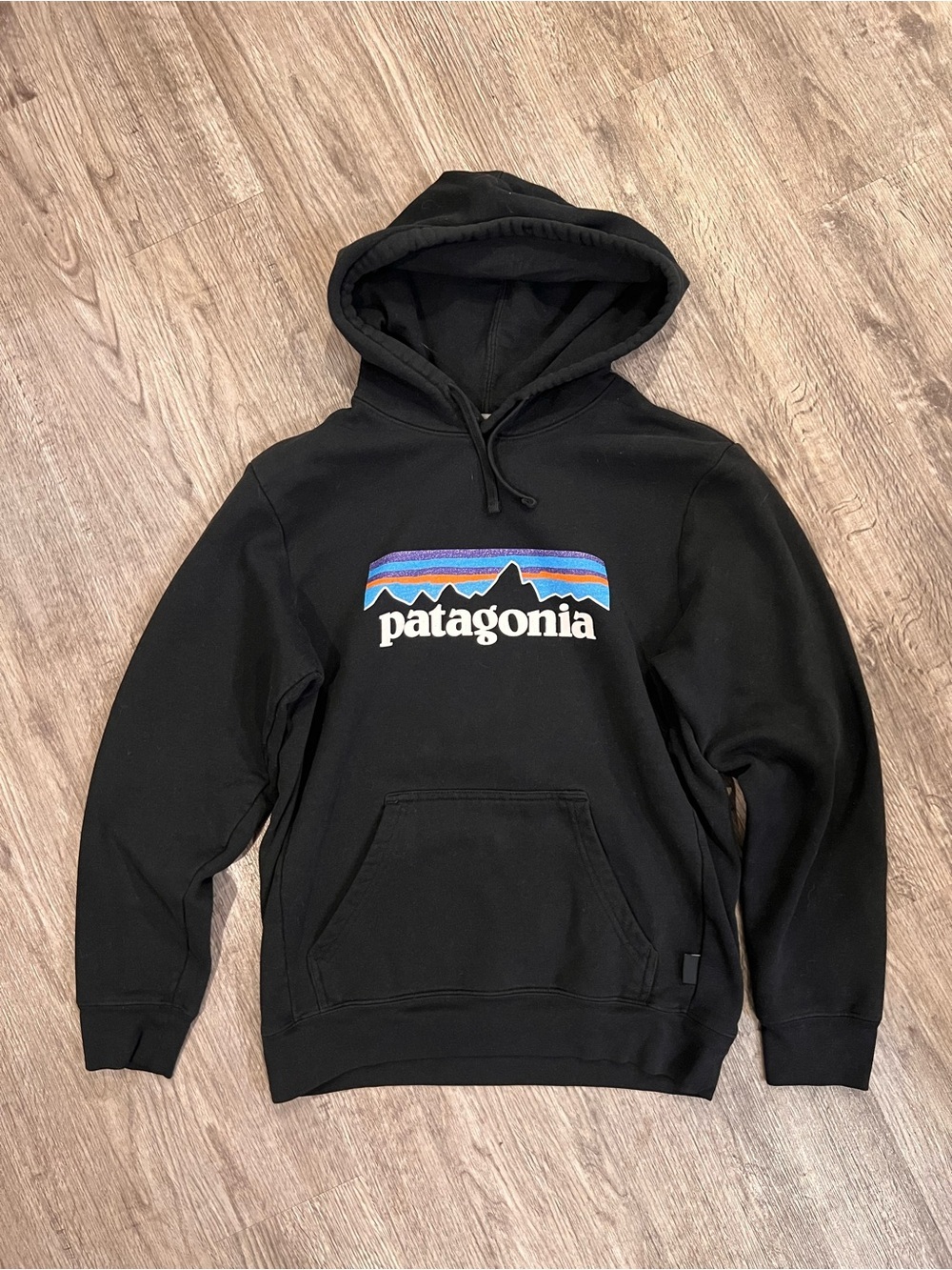 Patagonia Black Pullover Hoodie with Multicolor Logo